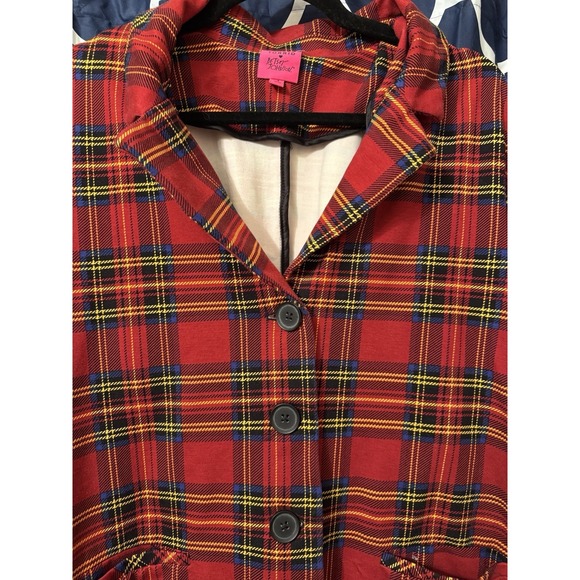 Betsey Johnson Torrid Plaid Tartan Red Blazer Jacket 4XL Punk Stretch - Picture 2 of 5